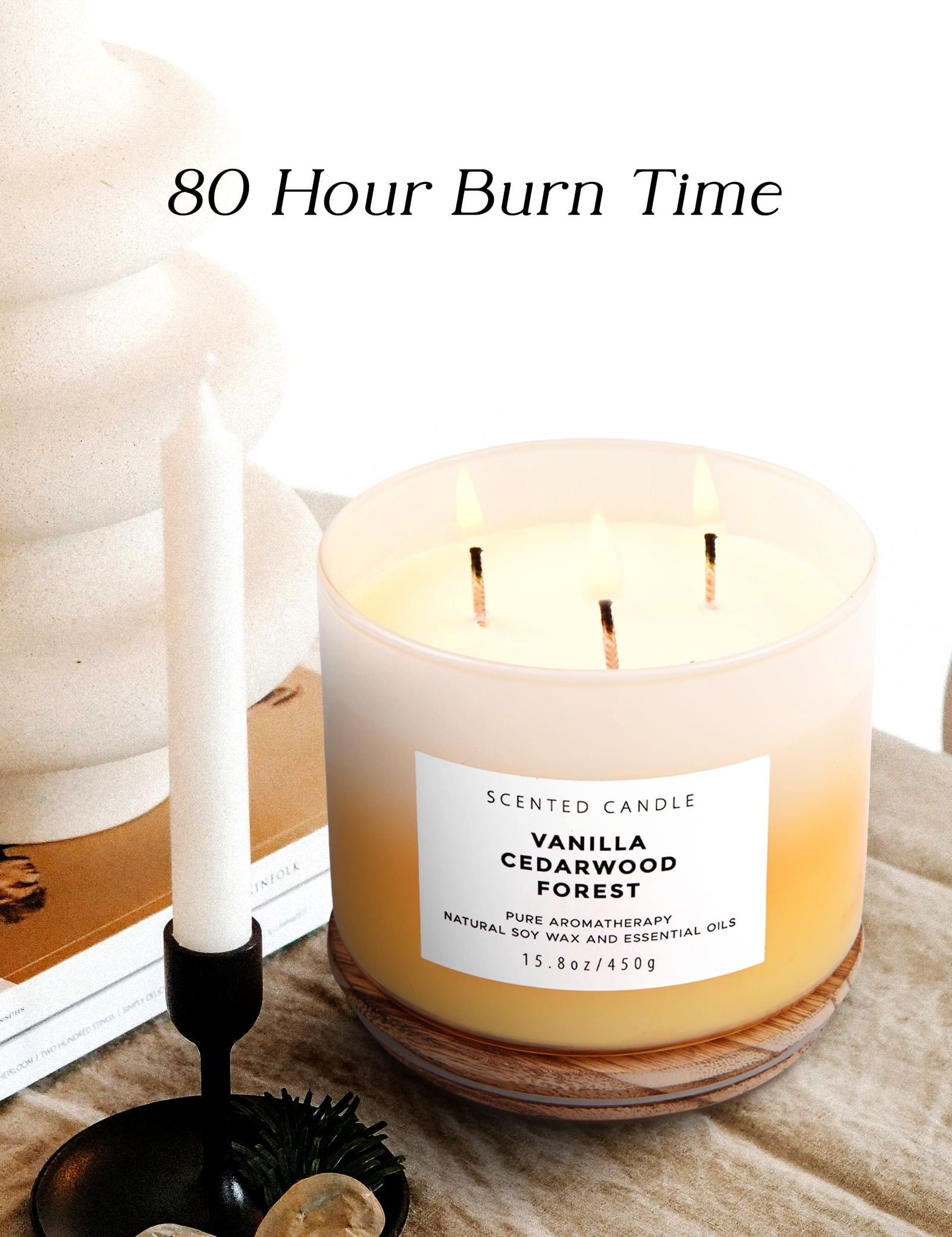 Vanilla Cedarwood Forest Scented Candle 3 Wick Aromatherapy Candle Long Lasting and Clean Burning Soy Candle for Men and Women Relaxing Candle for Home Scented