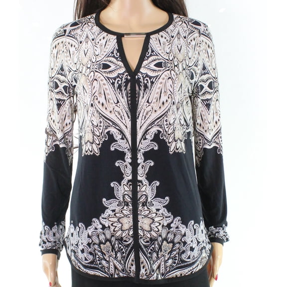 INC International Concepts Embellished Split Neck Top Ivory S