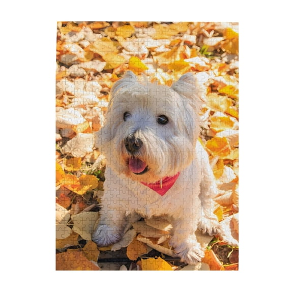 500-Piece Wooden Jigsaw Puzzle for Adults - Dog On Leaves Autumn Scene , Interlocking Pieces with Guide Letters, Holiday Gift & Home Decor