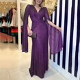 thumbnail image 2 of HJYCHN Elegant Sequin Beaded Evening Gown with Long Sleeves and V-Neck for Wedding Guest formal Occasions Purple M, 2 of 6