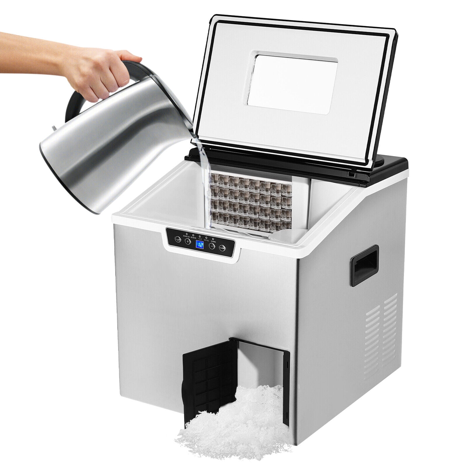 TFCFL 1000g Tabletop Square Crushed Ice Cube Maker Electric Ice Maker Crusher 30-Stainless Steel 150-180W 40kg/Day