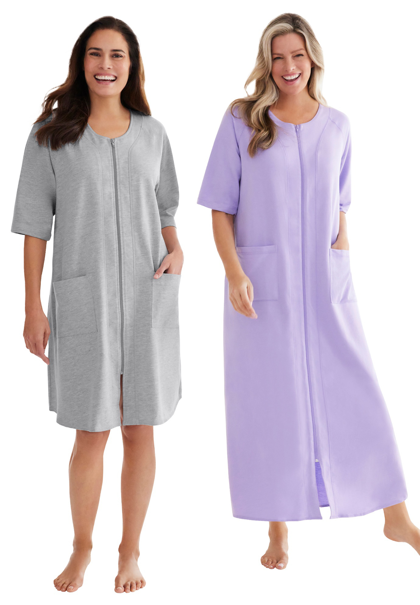 Dreams & Co. Women's Plus Size Short French Terry Zip-Front Robe Robe ...