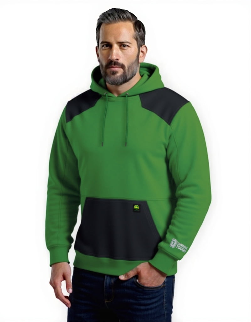 John Deere Men’s Reinforced Pull Over Fleece Hoodie With Nylon Trim, Sizes S-3XL
