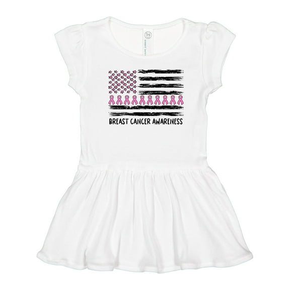 Inktastic Breast Cancer Awareness Pink Ribbons and Flag Girls Toddler Dress