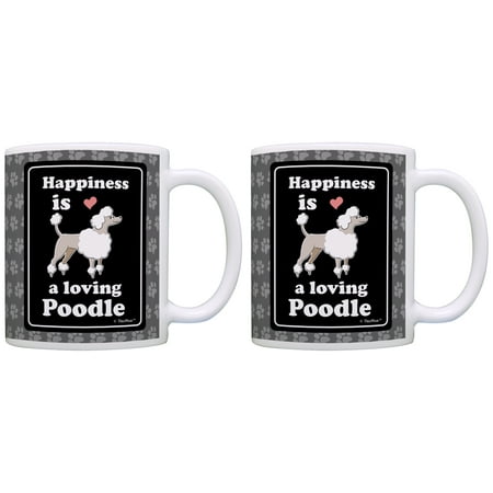 

ThisWear Poodle Gift Happiness is a Loving Poodle Rescue 11 ounce 2 Pack Coffee Mugs Paw Prints