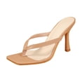 thumbnail image 7 of Flip Flops Heels for Women Summer Solid Color Square Toe Heeled Sandals Casual Slip on Backless Mules Khaki Size 10, 7 of 7