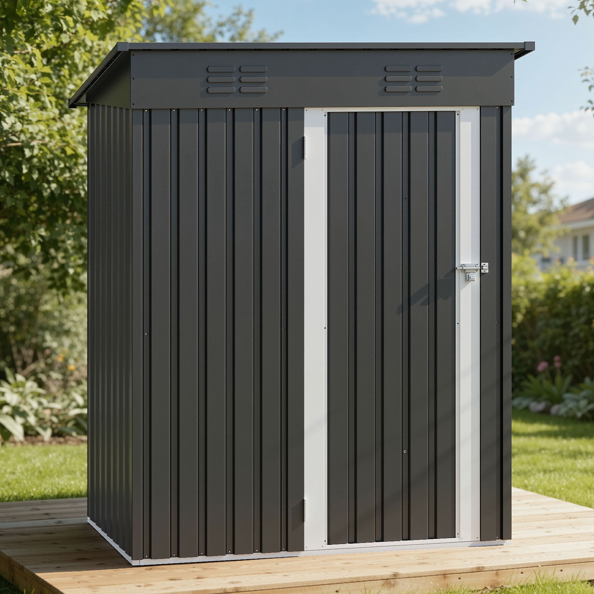 Uforic 5x3 FT Outdoor Storage Shed, Sturdy Metal Tool Sheds with Secure Door & Air Vent for Garden, Patio, Lawn, Store Bike, Trash Can, Lawnmower, Dark Gray