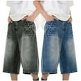 thumbnail image 2 of Luwomo Men Jeans Hip Hop Oversized Cropped High Waist Wide Leg Male Denim Pants, 2 of 5