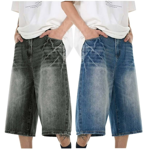 MNCEKFOD Men's Shorts Oversized Loose Jeans Shorts Hop Streetwear Casual Cropped Relaxed Fit Short Pants Black Black