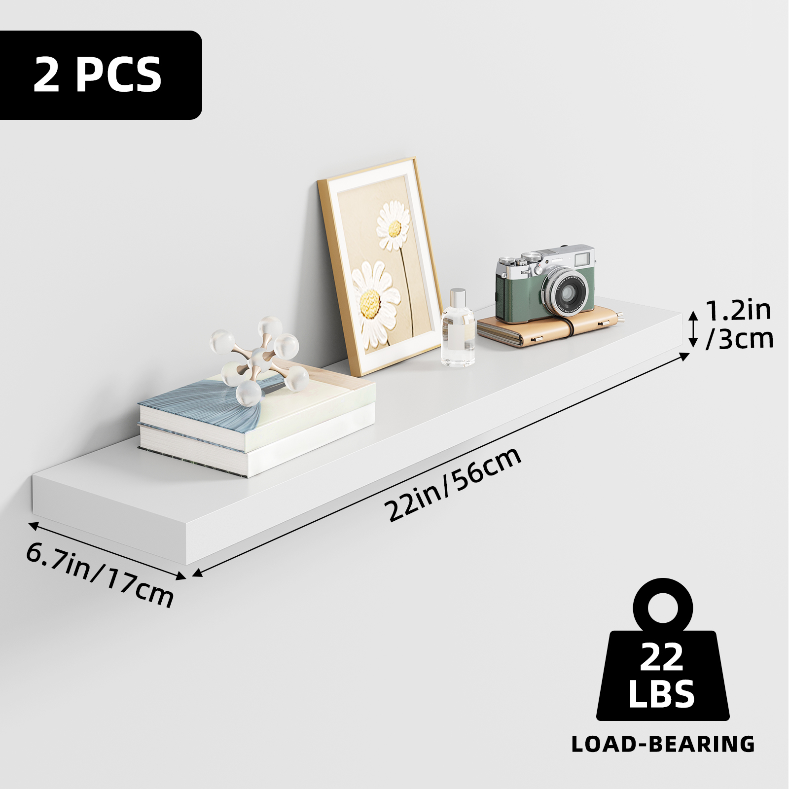 Fairy 2-Pack Floating Shelves, 22.5", White Farmhouse photo 2