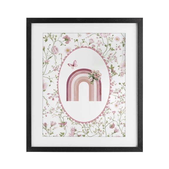 Delicate Florals & Rainbow Black Framed Print Under Glass, design by Christine Simpson Art