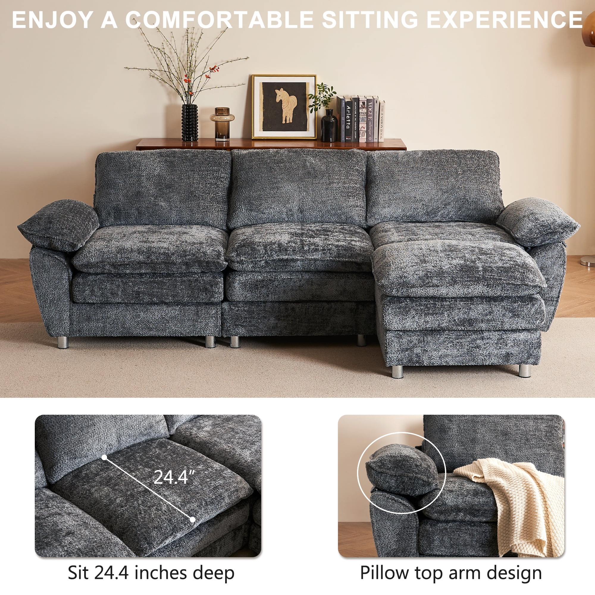 L-Shaped Convertible Modular Sectional Sofa, Modern Deep
