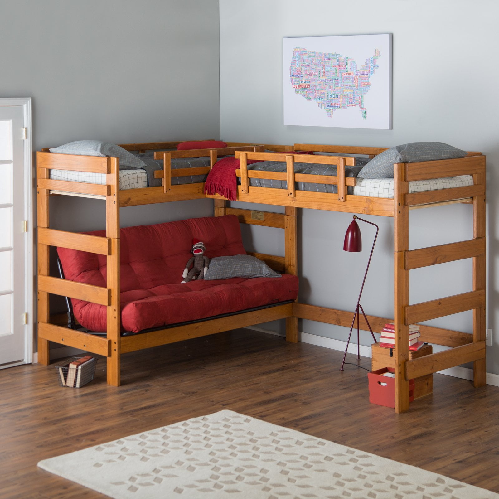 Woodcrest Heartland Futon Bunk Bed With Extra Loft Honey Pine Woodcrest Heartland Futon Bunk Bed With Extra Loft Honey Pine Com