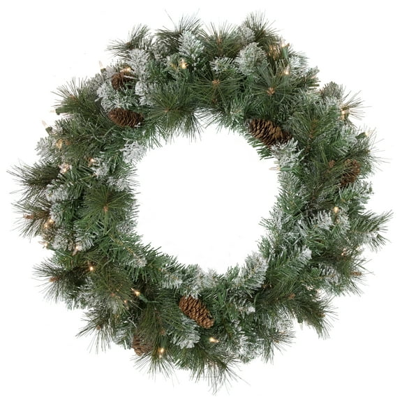 Northlight Real Touch™️ Pre-Lit Snow Valley Pine Artificial Christmas Wreath - 24" - Clear Lights