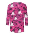 thumbnail image 3 of Women's Halloween Tee 3/4 Sleeve Crew Neck Ghost Pumpkin Graphic Shirts Plus Size Casual Cute Pullover Tops Loose Fit (4XL, Hot Pink), 3 of 4