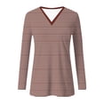thumbnail image 4 of Craaazy Women's Casual Striped V-neck Long Sleeve Slim T-Shirts Gifts, 4 of 7