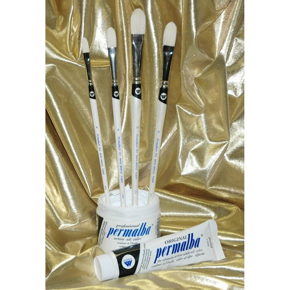Permalba Weber Oil Brush White Bristle Perfect Filbert Set of 4