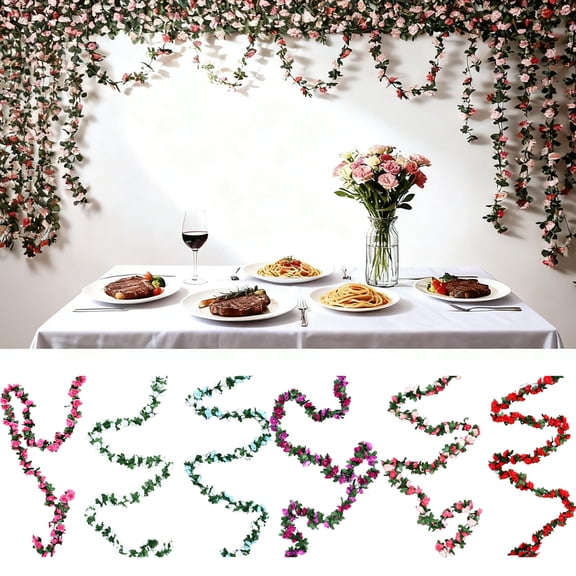Viflosae Valentine Garland Valentine's Day 98-foot Artificial Rose Arch Vines Wreath Perfects For Flower Wall Backdrops Weddings Valentines's Day And Garden Tea Party Decorations.