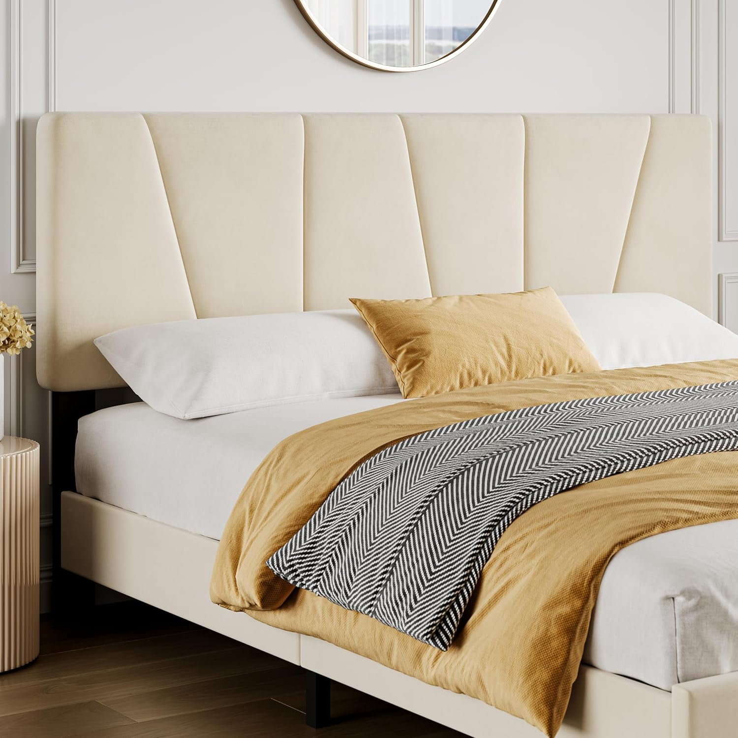 Bed Frame,Twin Size/Full Size/Queen Size/King Size Modern Upholstered Bed Frame with Adjustable Linen Headboard,Platform Bed Frame with Strong Wood Slats,No Box Spring Needed