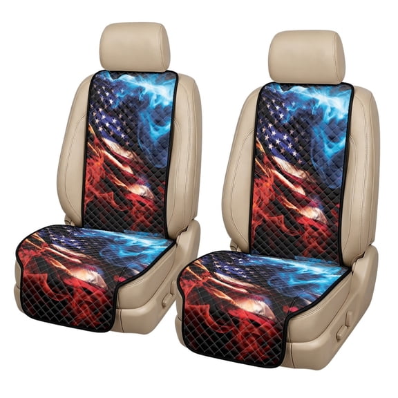 Eheartsgir American Flag Pattern Quilted Car Front Seat Cushion, Quilted Design Quilted Padded Fabric Car Front Seat Covers 2 Pcs Set with Buckle Car Seat Covers for Universal Fits Cars Trucks