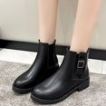 thumbnail image 2 of NECHOLOGY Botas Mujer Zapatos Botines para mujer Moda mujer cuero artificial Color sólido otoño suela gruesa tacones cuadrados Slip On Botines cortos zapatos de punta redonda (Black, 6.5), 2 of 7