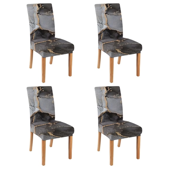 4 Pcs Dining Chair Slipcover Stretch Dining Chair Cover Removable Washable Kitchen Chair Slipcovers for Home Party Hotel Wedding Ceremony, Universal Size (black & Gold Marble)