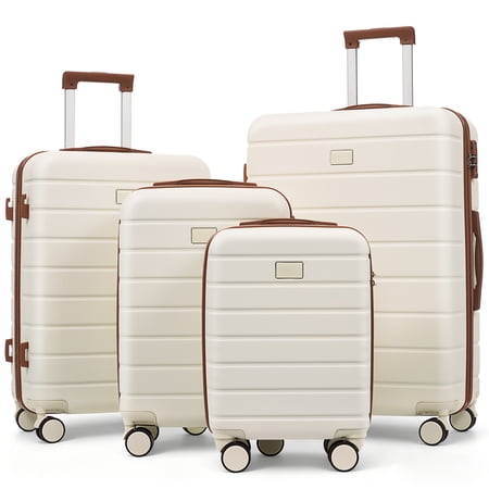 FFZ 4-Piece Hardside Luggage Set with TSA Lock, 16-28 Inch Spinner Suitcases, 360° Wheels, Adjustable, Ivory