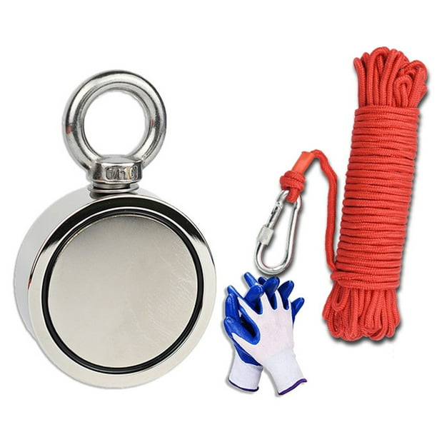 Peggybuy Magnet Fishing Kit Double Sided Strong for Deep Sea (M48-1+6x20m  Rope+Gloves) 