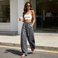 thumbnail image 5 of HomeDM Women's Pants Wide Leg Sweatpants with Pockets Gray Loose Drawstring Lounge Trousers for Athletic Work Size L, 5 of 10