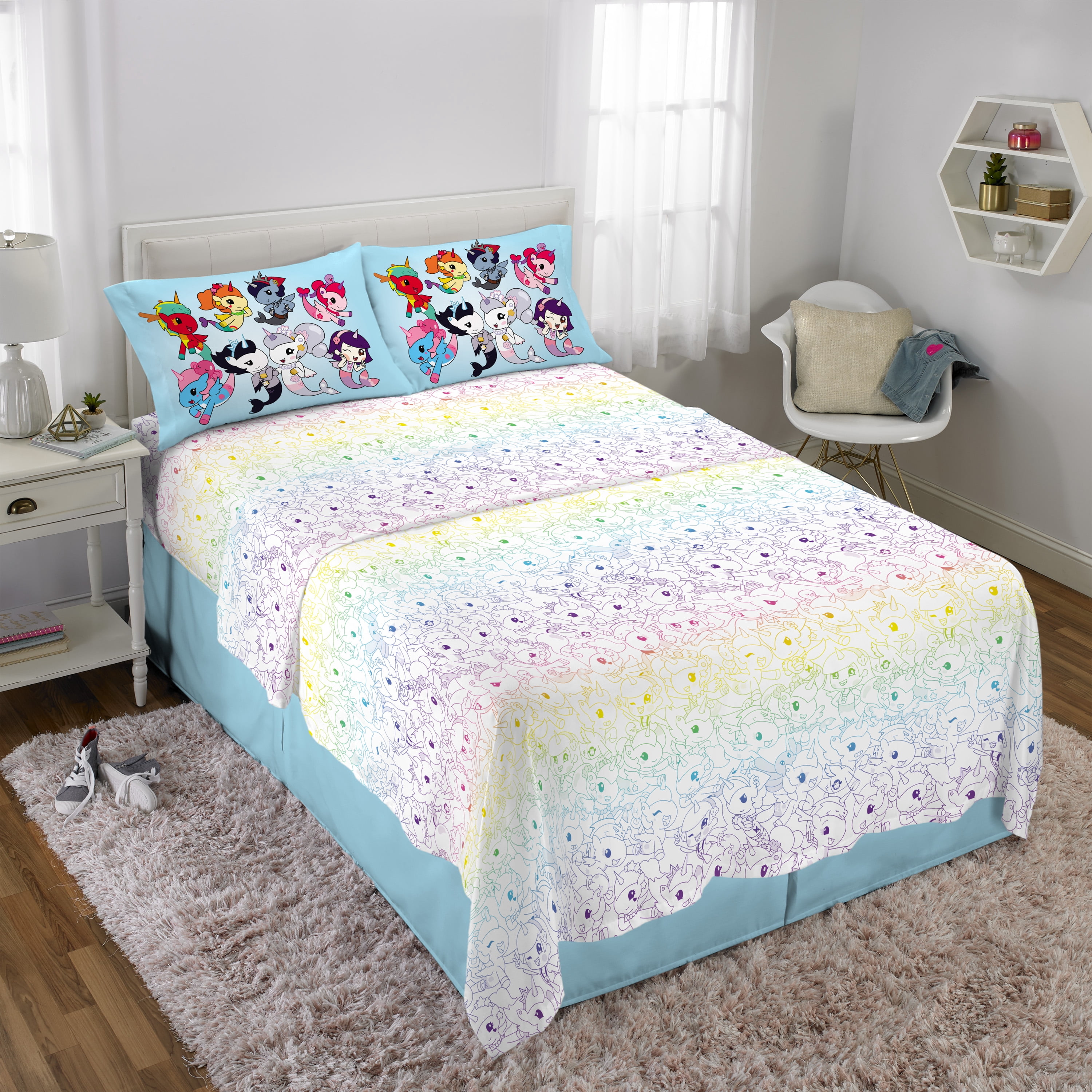Mermicorno Starfall Kids 4 Piece Rainbow Ombre Sheet Set, Full