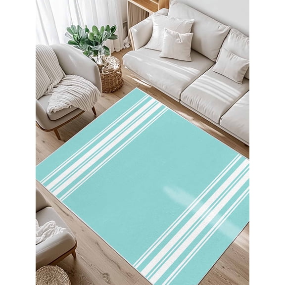 Farmhouse Teal Area Rug for Bedroom 5x7 Ft White Stripe Super Soft fuzzy Throw Rug Non-Slip Fluffy Plush Indoor Floor Carpet for Living Room Nursery Home Decor