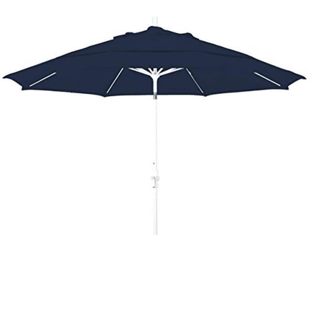 California Umbrella GSCUF118170-SA39-DWV 11 ft. Round Aluminum Pole Fiberglass Rib Market Umbrella, Collar Tilt & White Pole - Pacifica Navy Blue