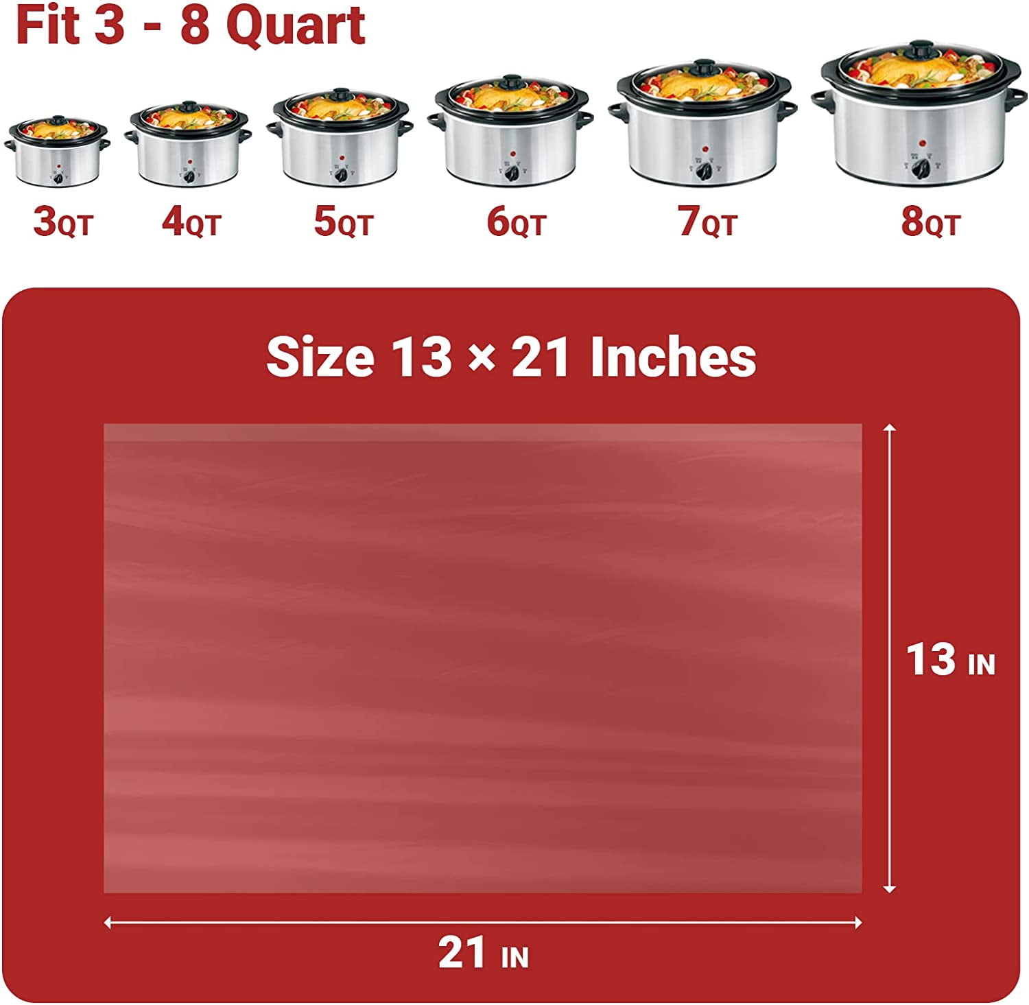  Party Bargains 30 Bags Slow Cooker Liners - Fits 7-8 Quarts, 21  x 4 x 13 Inches, 4 Wide Gusset, X-Large Crock Pot Liners, Multi Use  Cooking Bags, Sous Vide: Home & Kitchen