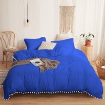 DNG Creations 3 Piece White Pom Pom Duvet Cover with Zipper Closure, 100% Egyptian Cotton, 800 Thread Cotton ( Full/Queen - Solid Royal Blue )