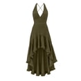 thumbnail image 4 of Women's Sleeveless Halter Neck Tencel Linen Dress Vintage Boho Lace Trim Irregular Ruffle Hem Beach Midi Dress Army Green XXL(XXL), 4 of 8