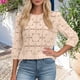 thumbnail image 5 of Craaazy Women's Relaxed Fit Crew Neck Blouse, Solid Color 3/4 Sleeve Lace Eyelet Top, Loose Comfy Floral Lace Casual Tee for Spring & Summer Gifts, 5 of 6