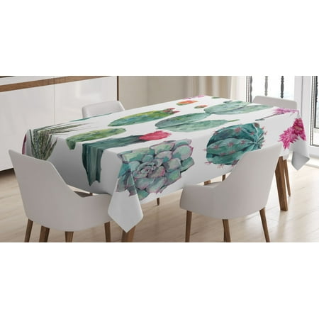 

Nature Decor Tablecloth Desert Botanic Herbal Cartoon like Cactus Plant Flower with Spikes Print Rectangular Table Cover for Dining Room Kitchen 60 X 90 Inches Green and Pink by Ambesonne