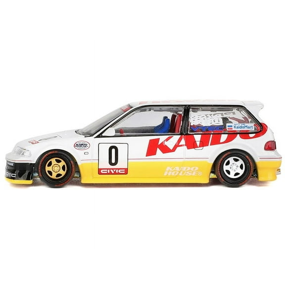 Honda Civic (EF) Kanjo V1 #0 Silver Metallic and Yellow (Designed by Jun Imai) "Kaido House" Special 1/64 Diecast Model Car by Mini GT