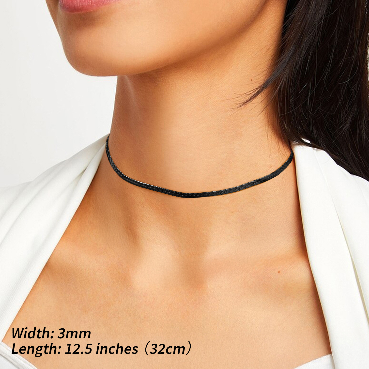 FindChic Choker for Women Black Snake Herringbone Chain Necklace Birthday Mothers Day Jewelry Gifts Her Mom Wife Lady Female Adults Age Ideas, 3mm/12.5inch
