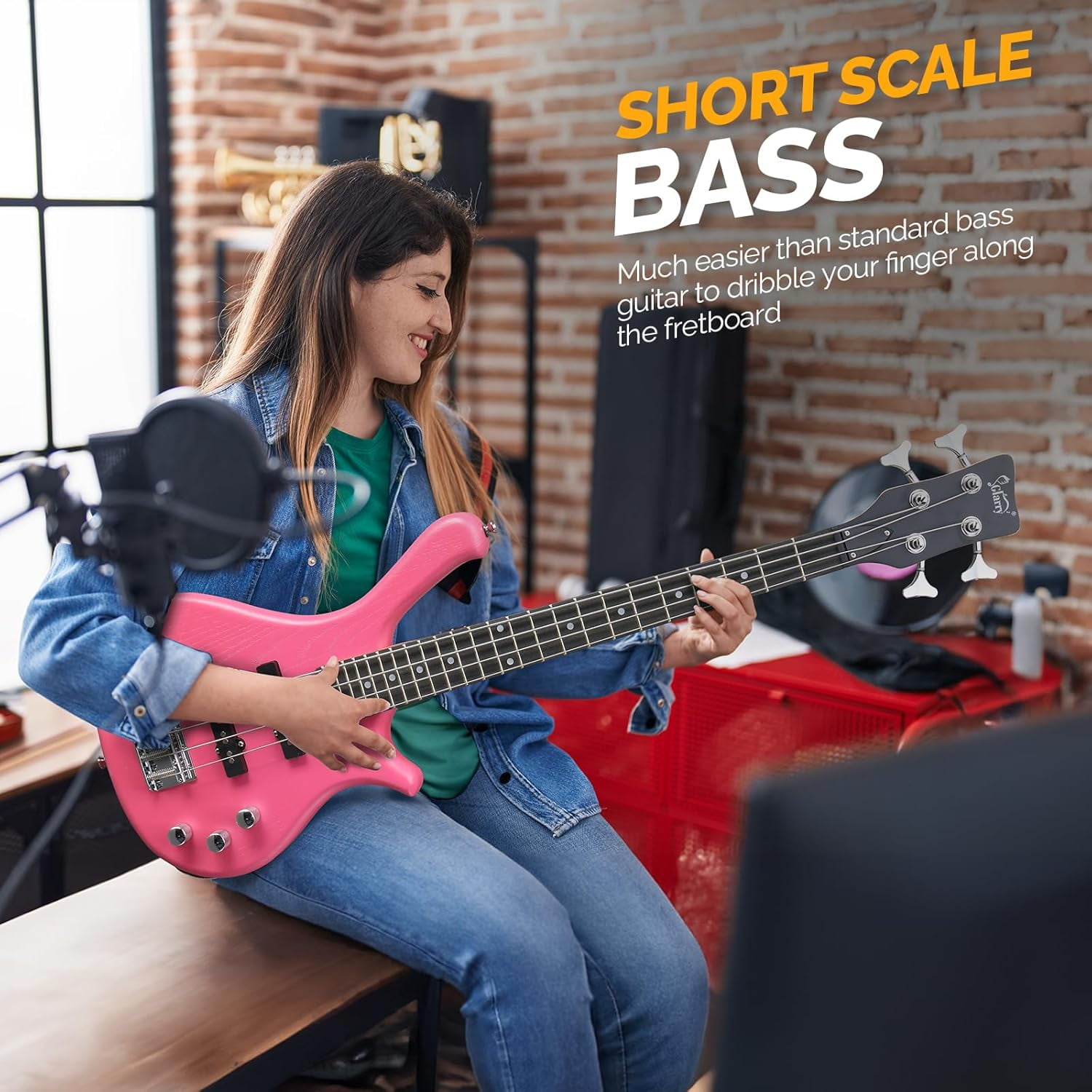 GLARRY 4 String Electric Bass Guitar, 36-inch Bass Guitar Beginner Kit with Cable, Strap and Bag for Kids, Boy and Girl (Dark Blue)
