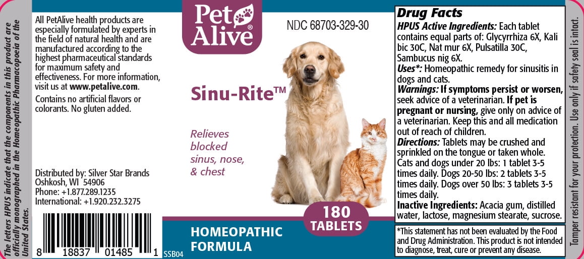PetAlive Sinu-Rite Cat and Dog Nasal Congestion Relief - Homeopathic Tablets - Supports Cat Sinus Congestion, Runny Nose, Facial Pressure - Sneezing and Respiratory Support - 2 Pack, 360 Count