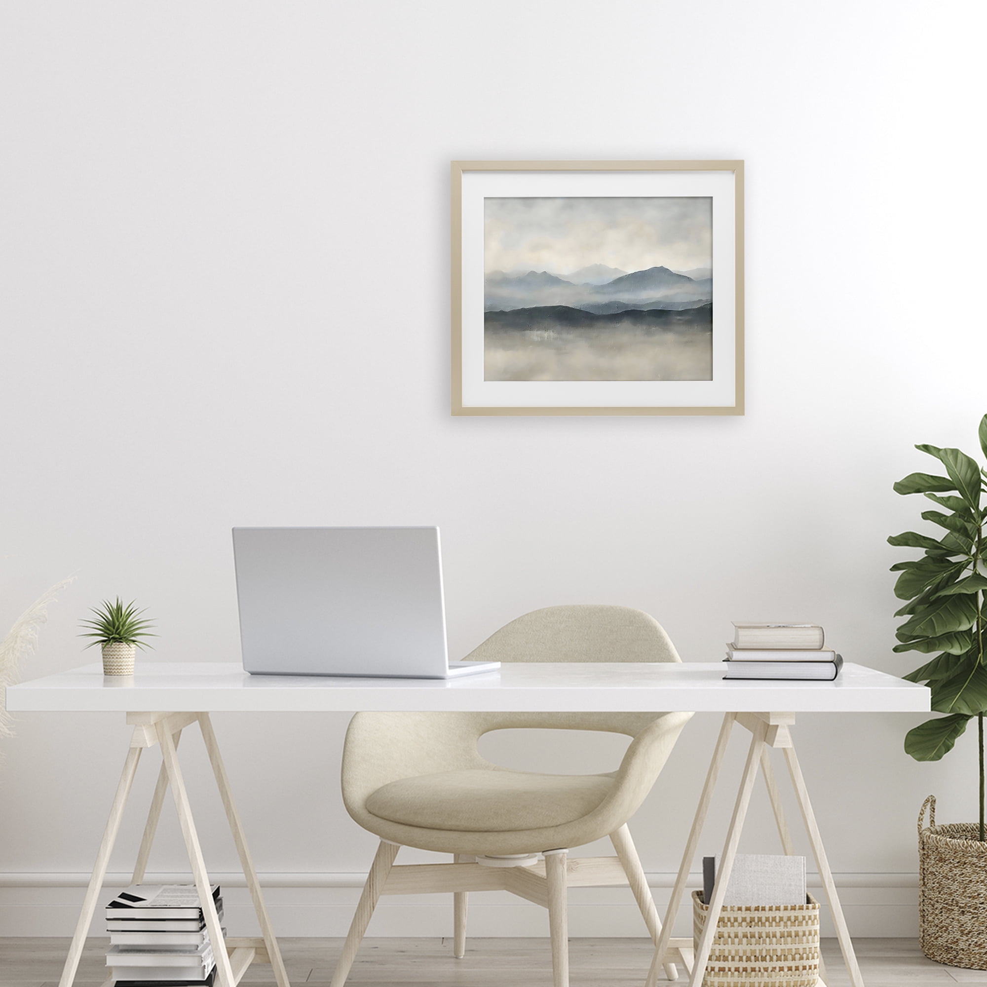 Stupell Industries Misty Muted Mountainscape Birch Framed Print Under Glass, design by Riley B