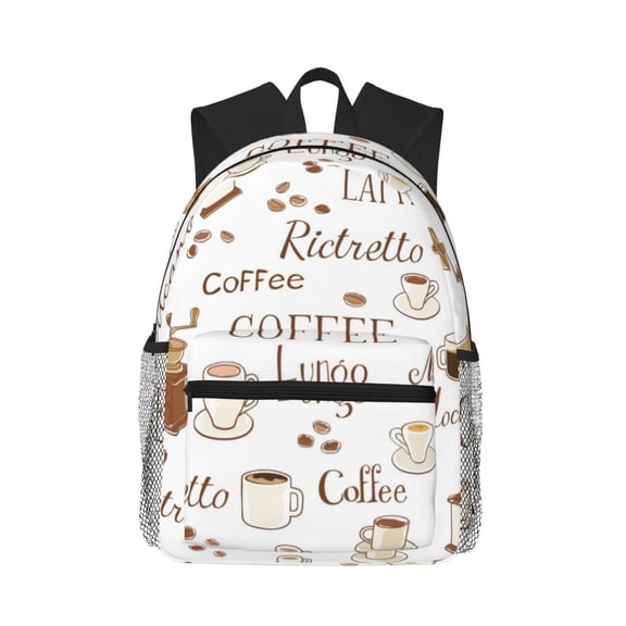 Honeii Coffee Print School Backpack,Casual Lightweight Travel Rucksack Daypack,Backpacks for College High