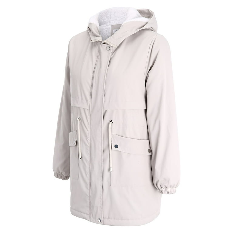 LBECLEY Jacket Coat Women's Thick Overcoat Warm Winter Lined Hoodie Solid Color Drawstring Waist Mid-Length Outwear Coat Jacket No Hood Sweat Jackets