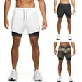 thumbnail image 4 of Men's Athletic Double-Deck Shorts Gym Workout Training Fifth Pants Casual Bodybuilding Running Sport Pockets with Halter, 4 of 19