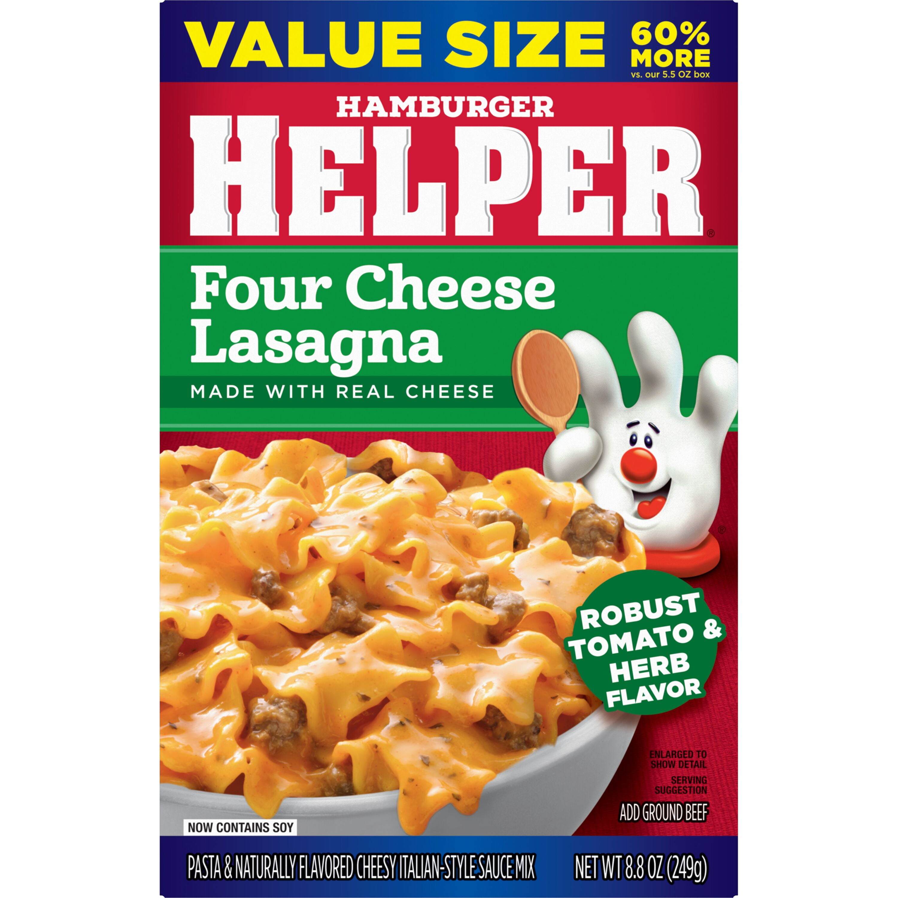 (6 pack) Hamburger Helper Pasta Four Cheese Lasagna Value Size, 8.8 Ounces Box.