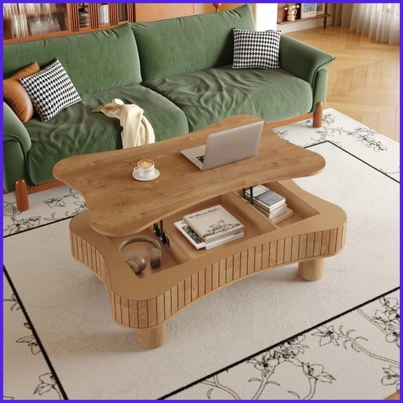 42" Rustic Lift Top Coffee Table for Living Room, Space-Saving Storage & 5-Min Tool-Free Assembly