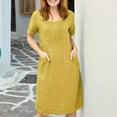 thumbnail image 2 of Women's Plus Size Cotton Short Sleeve Dress Round Neck Casual 2024 Summer Solid Color Shift Mini Tunic Dresses with Pockets, 2 of 8