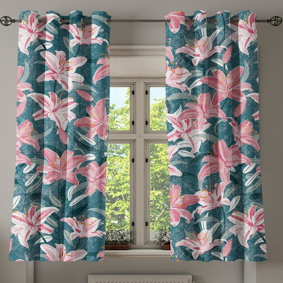 Ambesonne Grommet Curtain, , 50"x60", Dark Teal and Pink