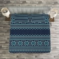 thumbnail image 3 of Ambesonne Nordic Quilted Bedspread Set 3 Pcs, Herringbone Snowflake, King Size, Turquoise and Dark Blue, 3 of 3